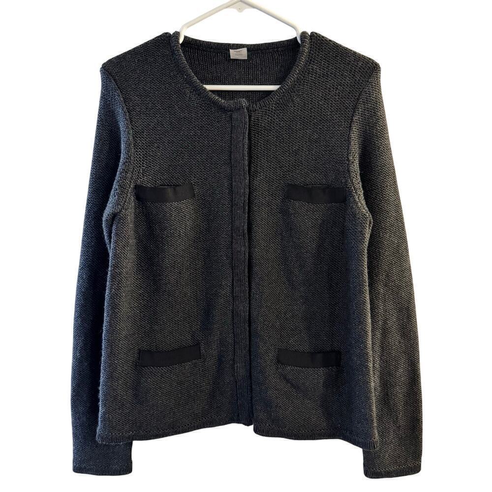 J.Crew 100% Wool Snap Closure Knit Cardigan Black Large Office Career Academia